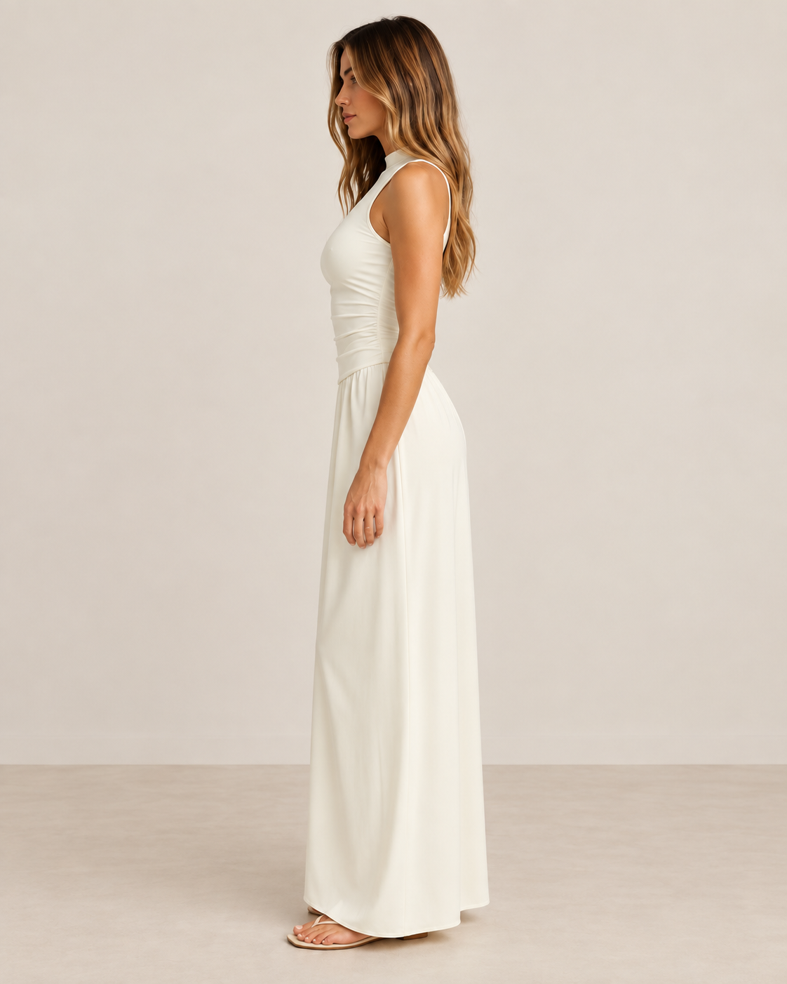 Vestido Longo Cintura Baixa Off White