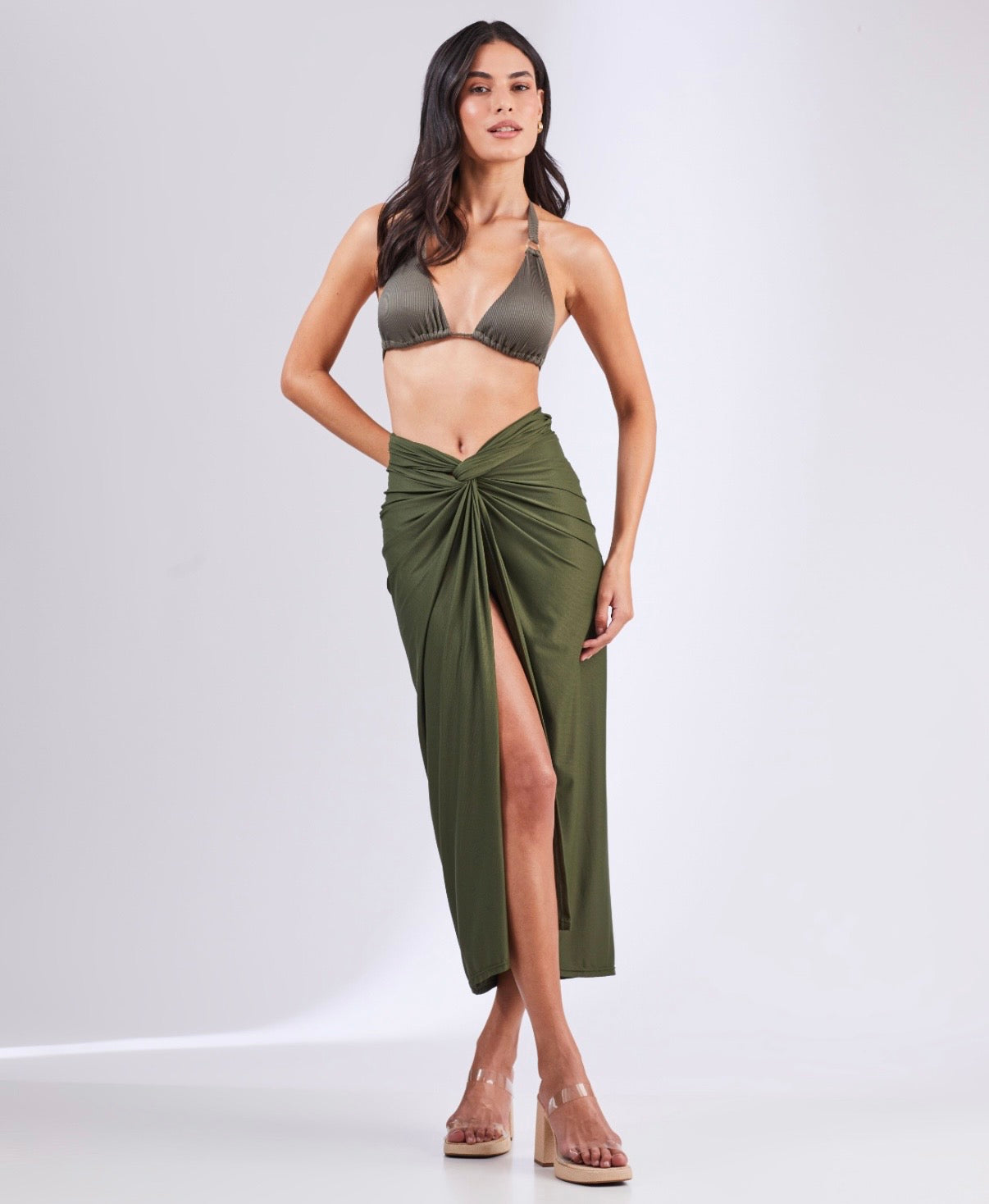 Saia Pareô Midi Franzida em Poliamida Premium