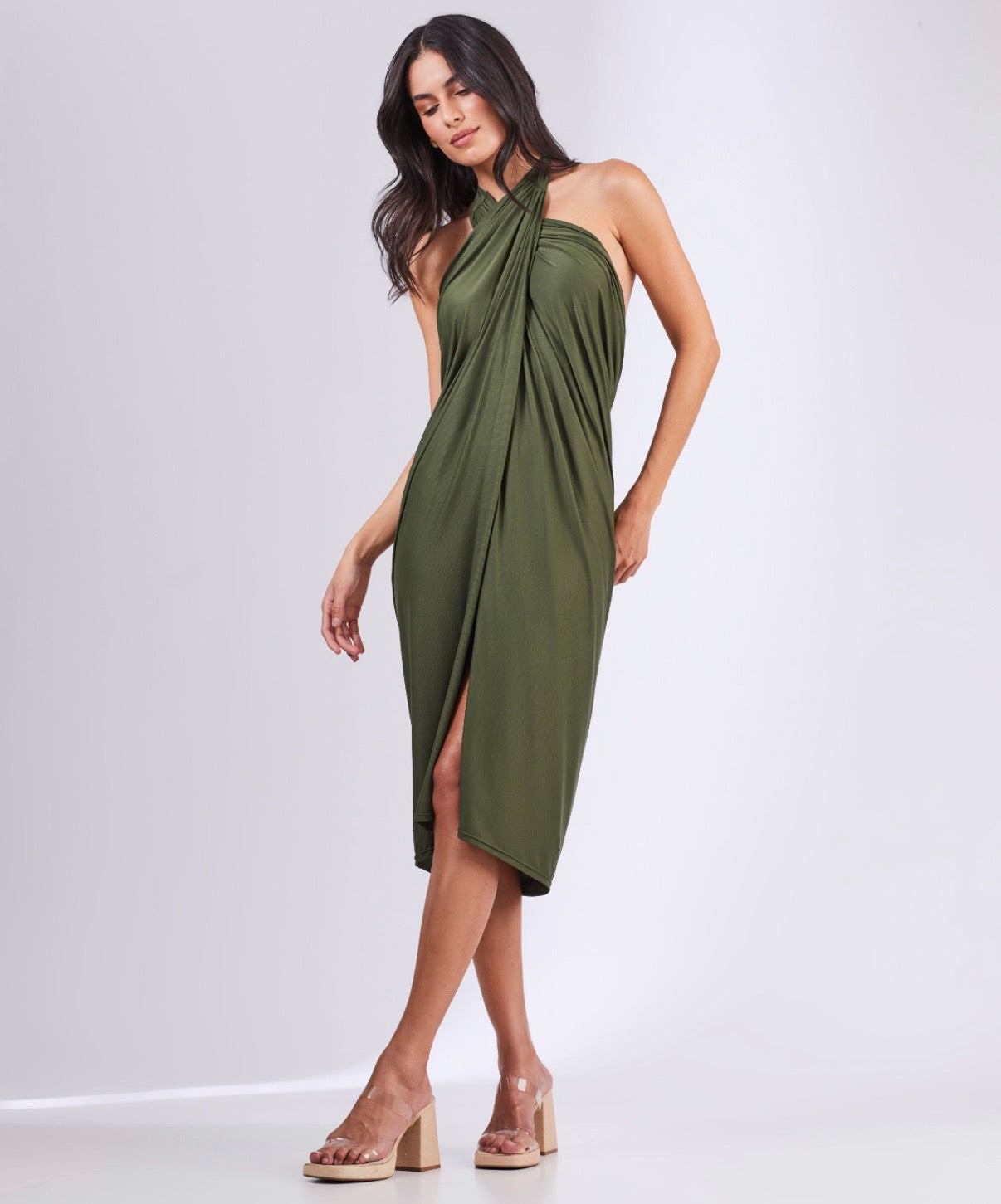 Saia Pareô Midi Franzida em Poliamida Premium