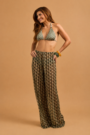 Calça Pantalona Estampada Geométrica – Resortwear