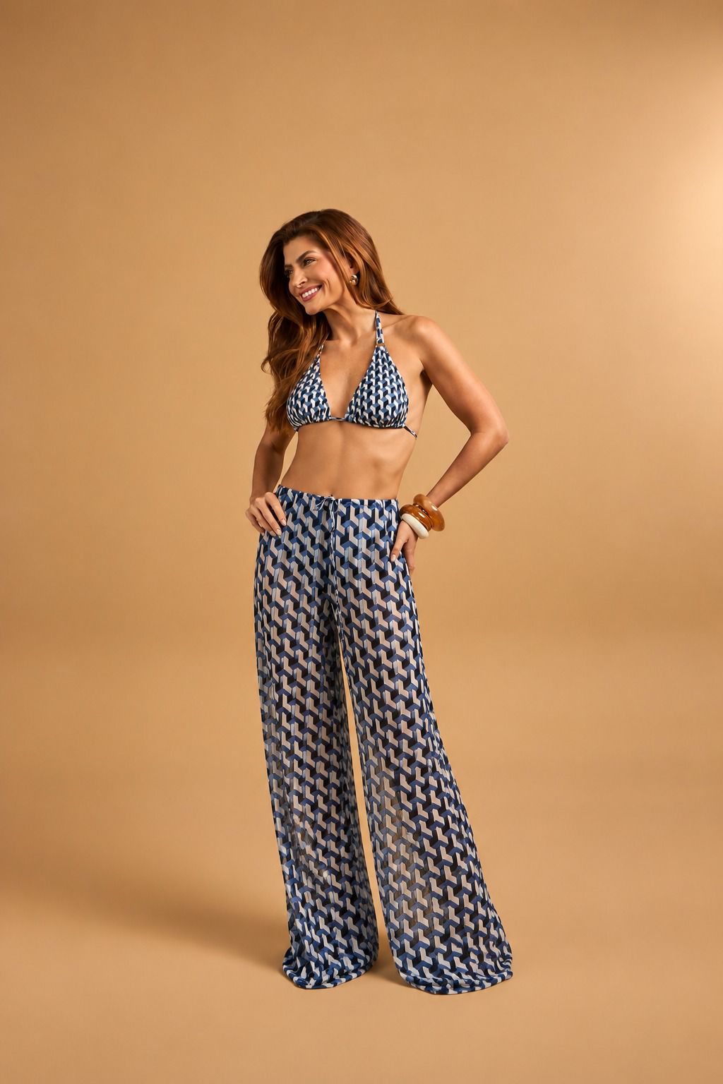Calça Pantalona Estampada Geométrica – Resortwear