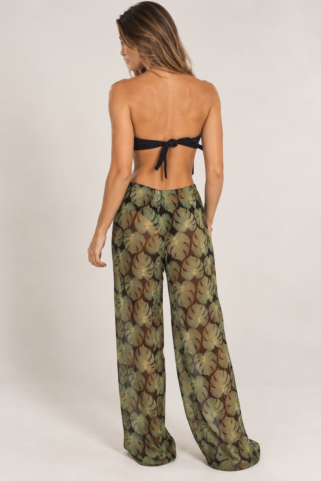 Calça Pantalona Tule Estampa Folhas – Resortwear
