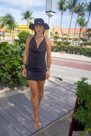 Vestido Curto Drapeado Liso