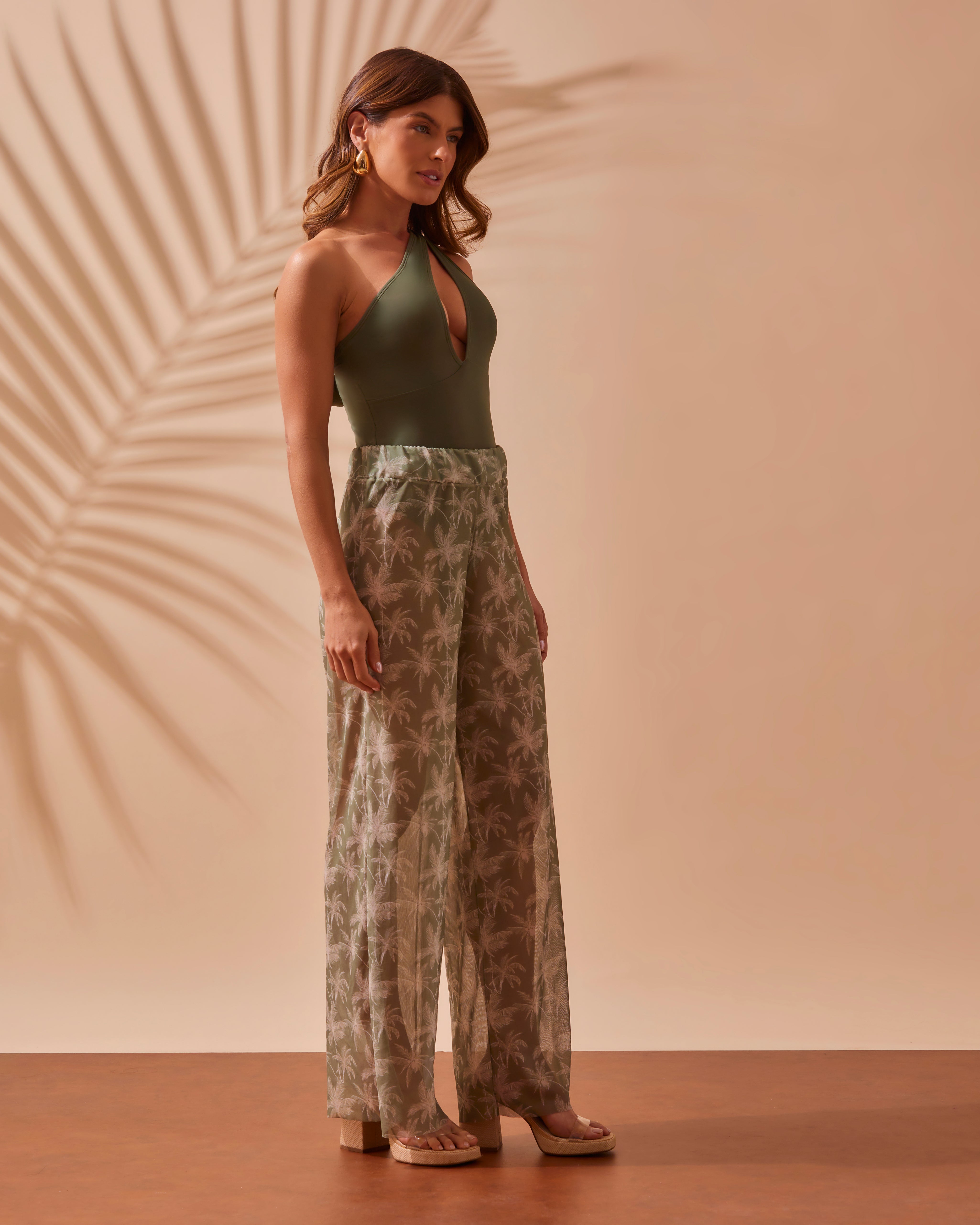 Calça Pantalona Tule Estampada – Resortwear